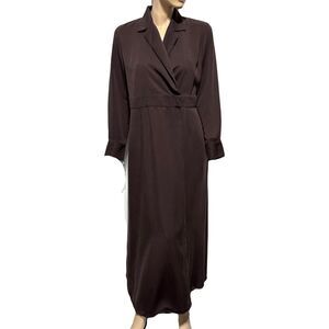 Soft Surroundings Quintessa Maxi Wrap Dress Pockets Size M Brown Long Sleeve